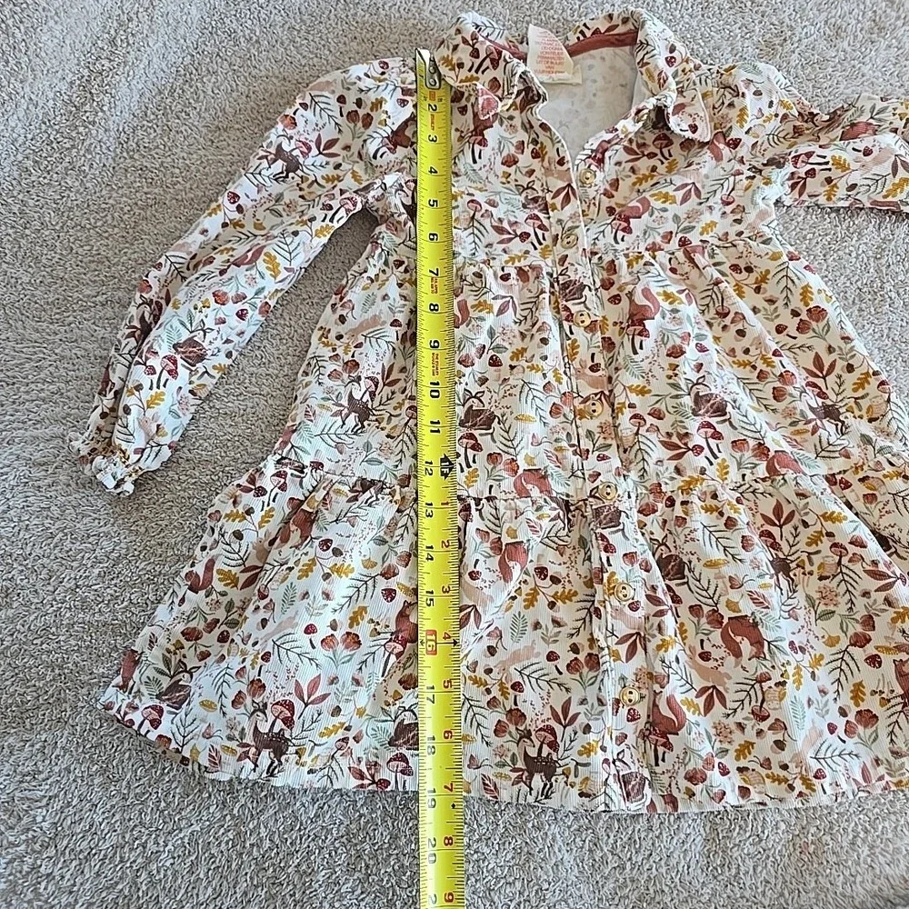 Happily Grey Kids 3T Girls Dress Deer Mushroom Nature Long Sleeve Corduroy